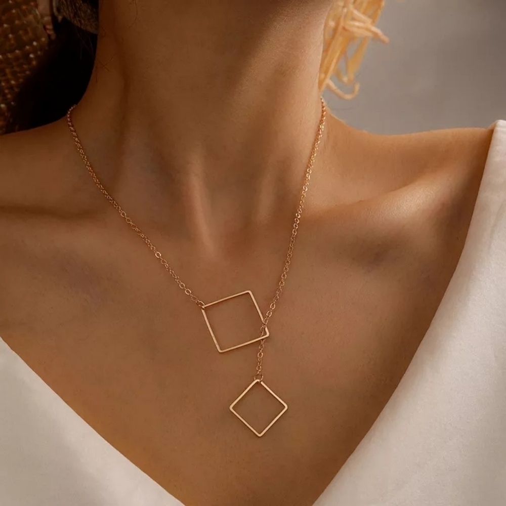 Square pendant necklace.Simple design pendant Geometric. Metal. Elegant Gift Chr